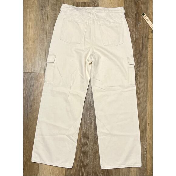 Old Navy Extra High Waisted Sky Hi Wide Leg Cargo Jeans Cream Sz 14 90s Y2K NWOT - Picture 6 of 11